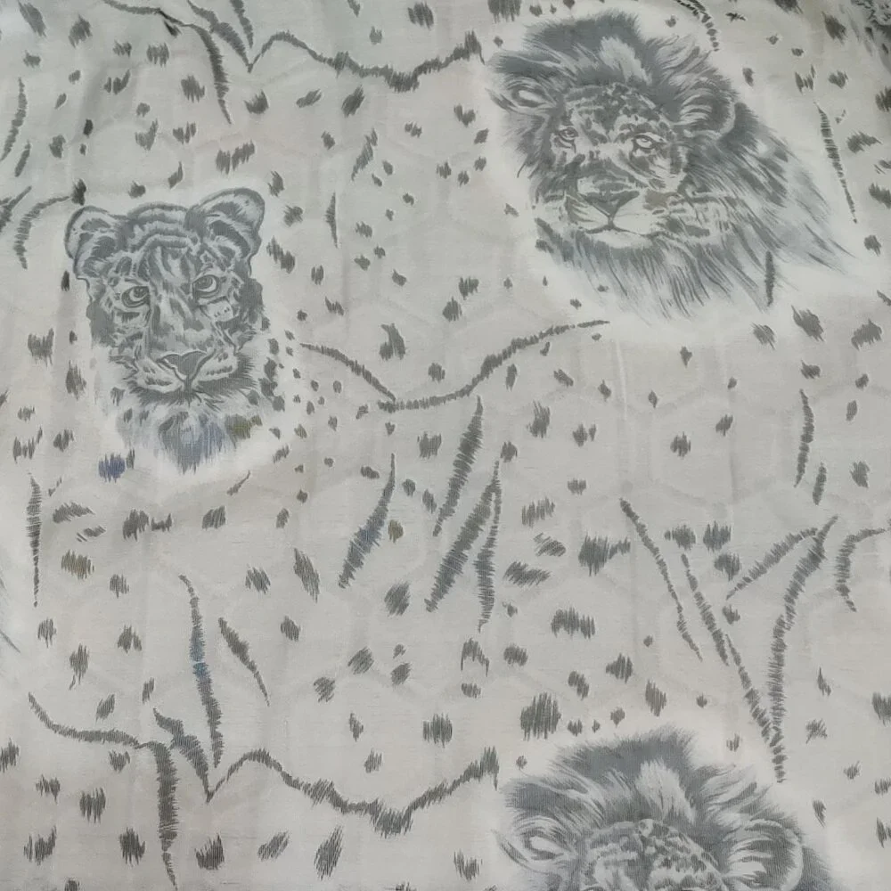 Sheer Gray Animal Print Scarf Lightweight Lion Leopard Graphic Versatile Layer
